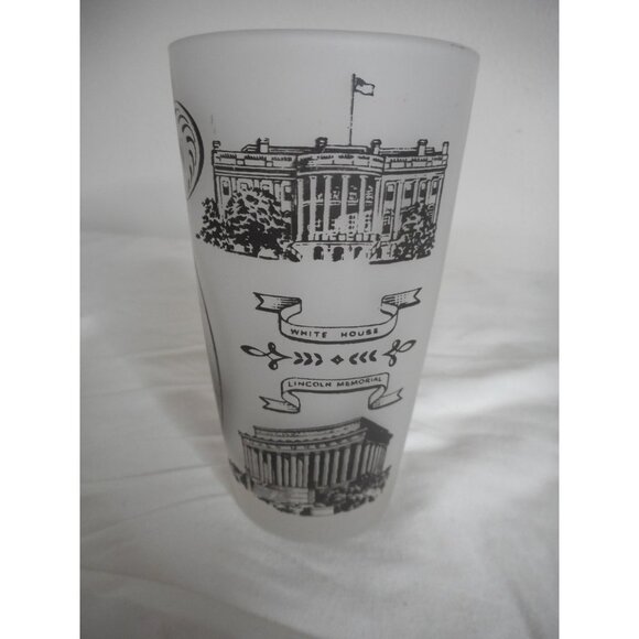 Vintage Frosted Glass Souvenir State Drinking Glass Washington D. C. Graphic - Picture 2 of 6